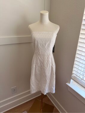 New York & Company White Eyelet Strapless/Convertible Midi Dress – Size 12 – NWT